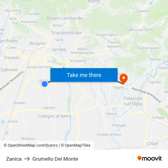 Zanica to Grumello Del Monte map