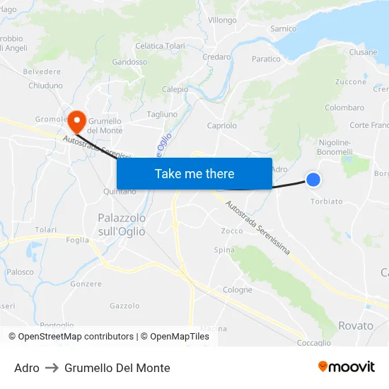 Adro to Grumello Del Monte map