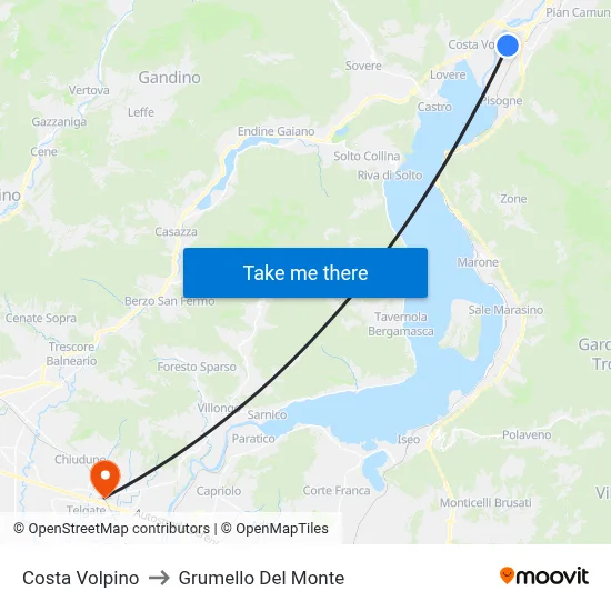 Costa Volpino to Grumello Del Monte map