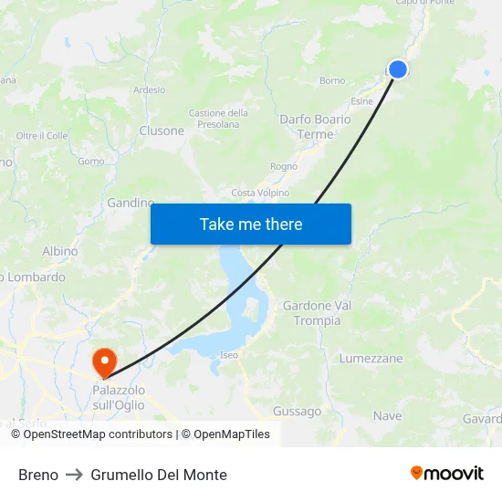 Breno to Grumello Del Monte map