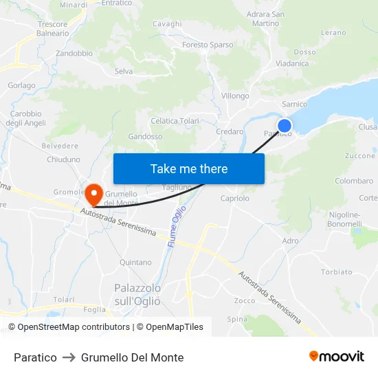 Paratico to Grumello Del Monte map