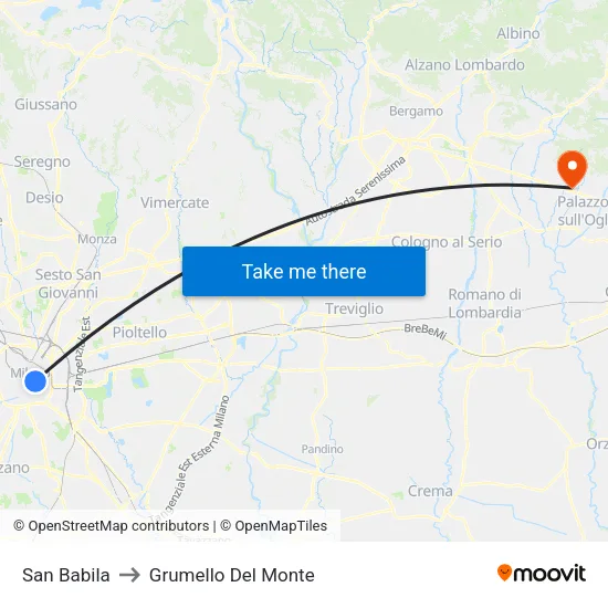 San Babila to Grumello Del Monte map