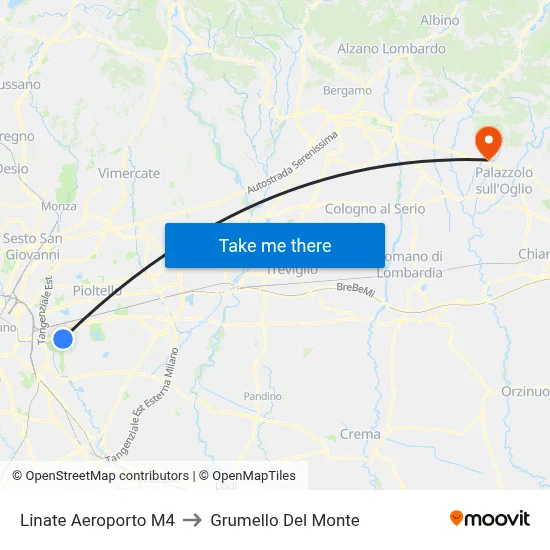 Linate Airport M4 to Grumello Del Monte map