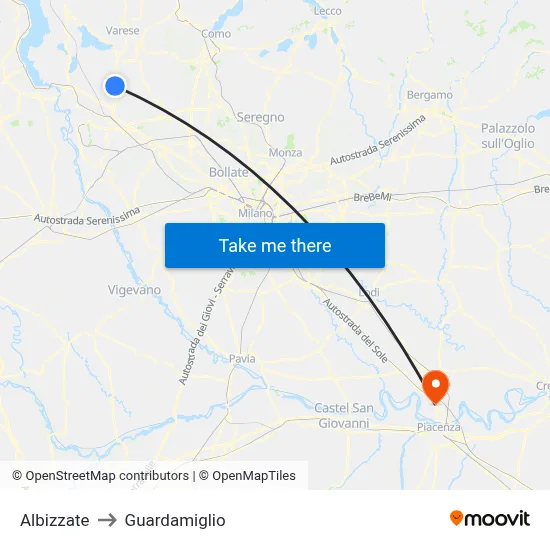 Albizzate to Guardamiglio map