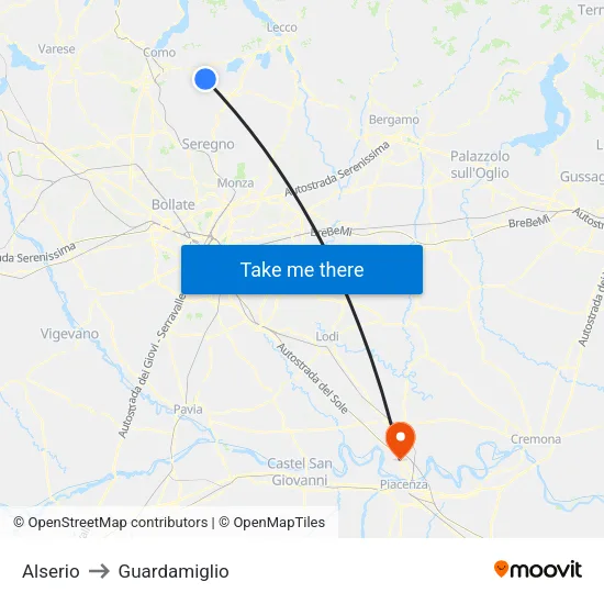 Alserio to Guardamiglio map