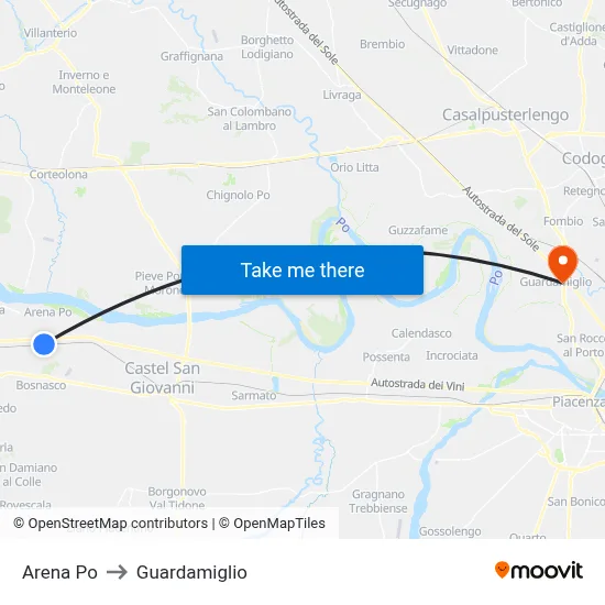 Arena Po to Guardamiglio map