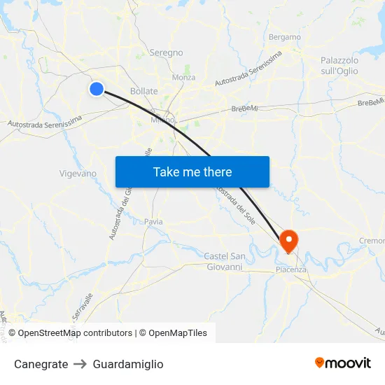 Canegrate to Guardamiglio map