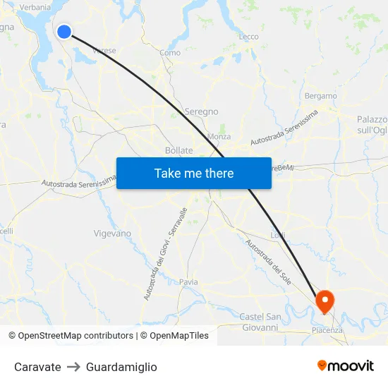 Caravate to Guardamiglio map