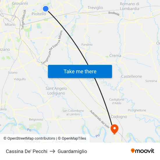 Cassina De' Pecchi to Guardamiglio map