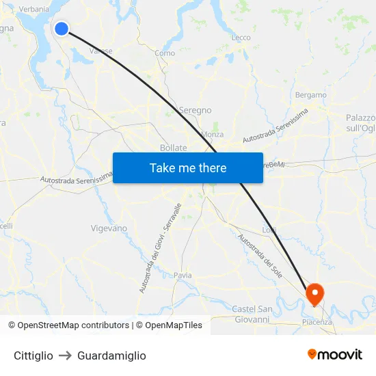 Cittiglio to Guardamiglio map