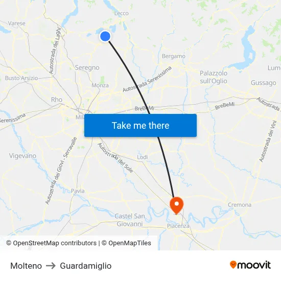 Molteno to Guardamiglio map