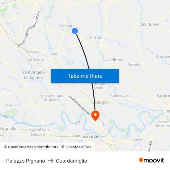 Palazzo Pignano to Guardamiglio map
