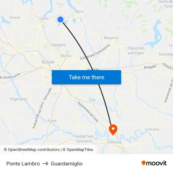 Ponte Lambro to Guardamiglio map