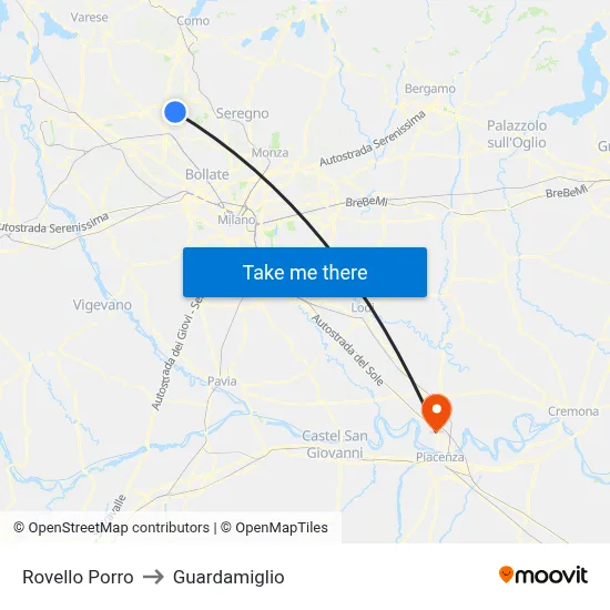 Rovello Porro to Guardamiglio map