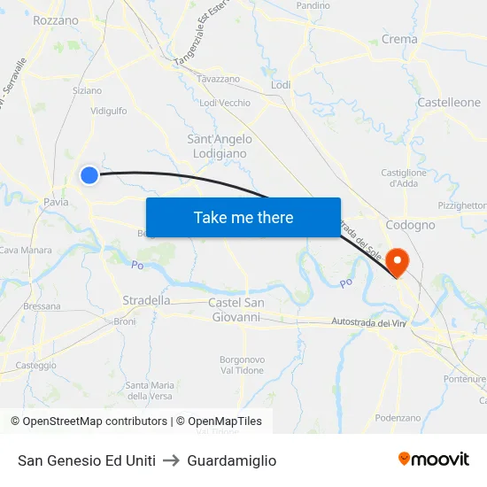 San Genesio Ed Uniti to Guardamiglio map