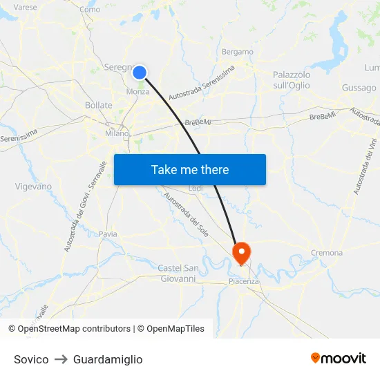 Sovico to Guardamiglio map