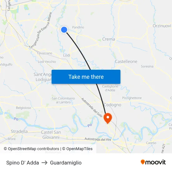 Spino D' Adda to Guardamiglio map