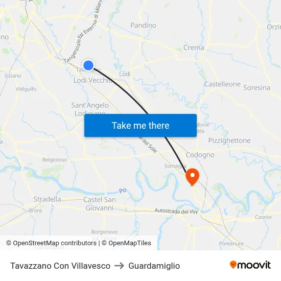 Tavazzano Con Villavesco to Guardamiglio map