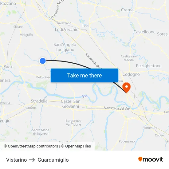 Vistarino to Guardamiglio map