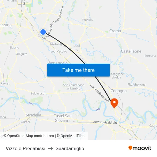 Vizzolo Predabissi to Guardamiglio map