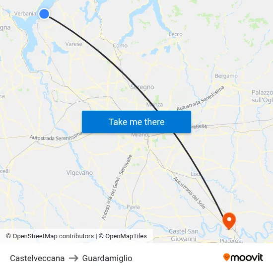 Castelveccana to Guardamiglio map