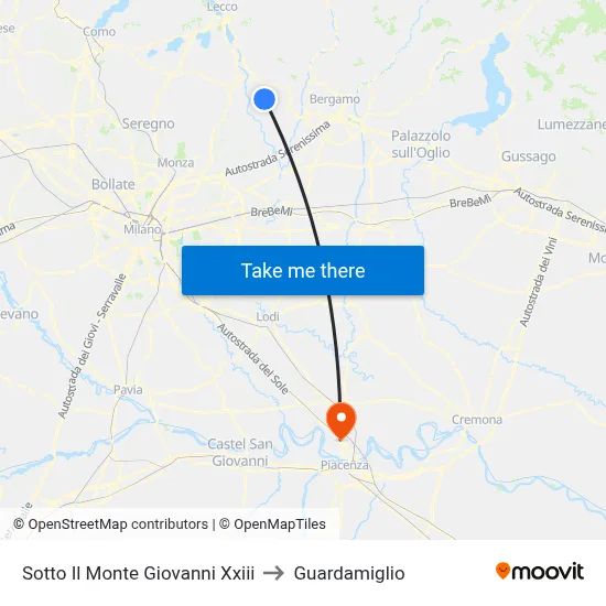 Sotto Il Monte Giovanni Xxiii to Guardamiglio map