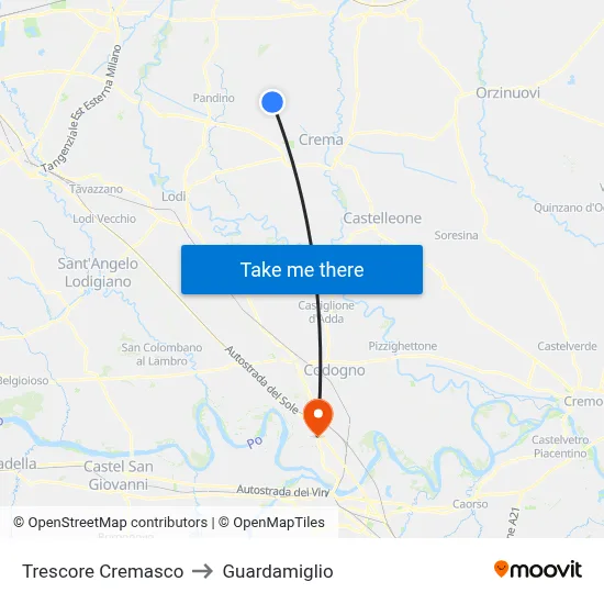Trescore Cremasco to Guardamiglio map