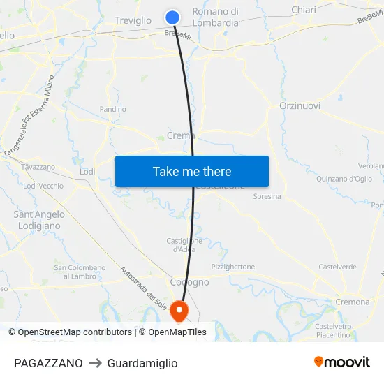 PAGAZZANO to Guardamiglio map