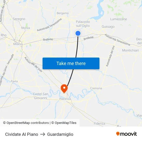 Cividate al Piano to Guardamiglio map
