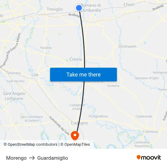 Morengo to Guardamiglio map