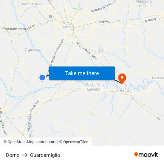 Dorno to Guardamiglio map