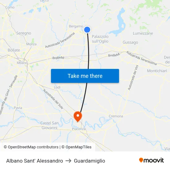 Albano Sant' Alessandro to Guardamiglio map