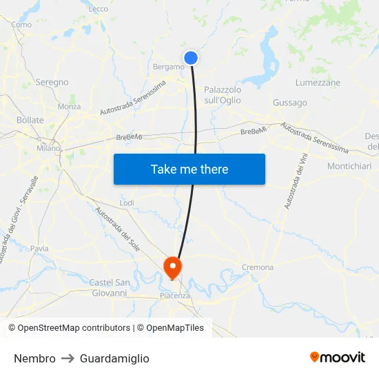 Nembro to Guardamiglio map
