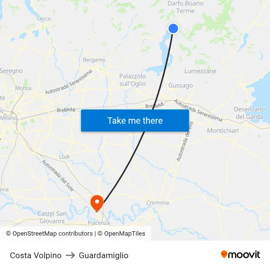 Costa Volpino to Guardamiglio map