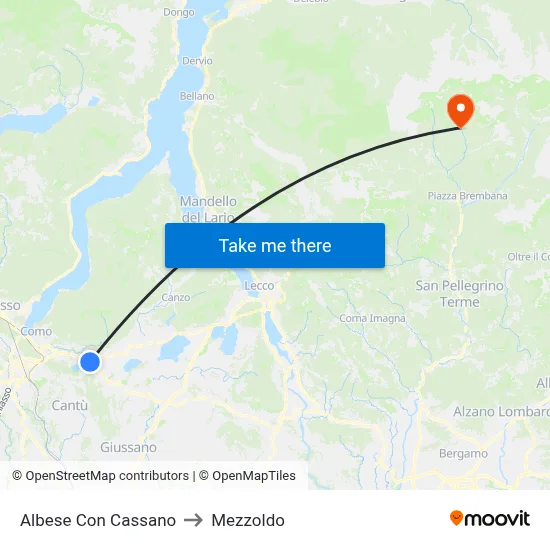 Albese con Cassano to Mezzoldo map