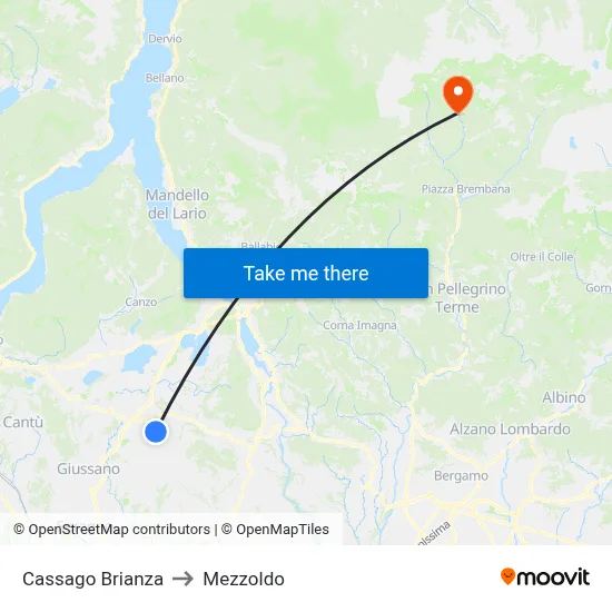 Cassago Brianza to Mezzoldo map