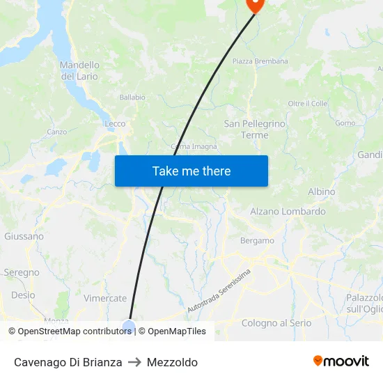 Cavenago Di Brianza to Mezzoldo map