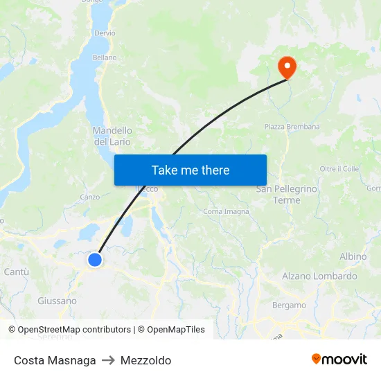 Costa Masnaga to Mezzoldo map