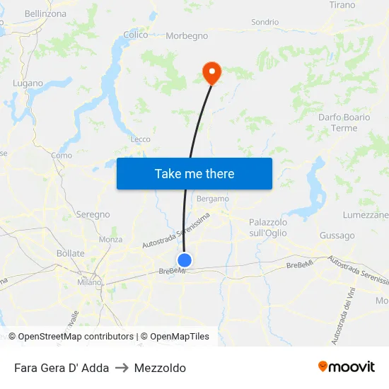 Fara Gera D' Adda to Mezzoldo map