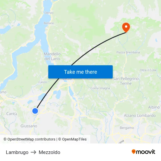 Lambrugo to Mezzoldo map