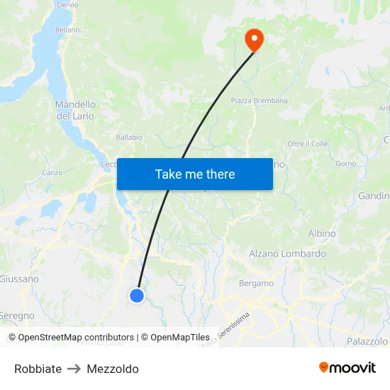 Robbiate to Mezzoldo map
