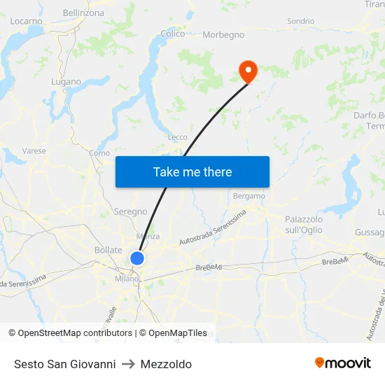Sesto San Giovanni to Mezzoldo map
