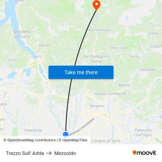 Trezzo Sull' Adda to Mezzoldo map