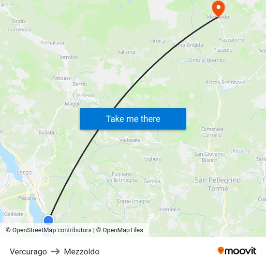 Vercurago to Mezzoldo map