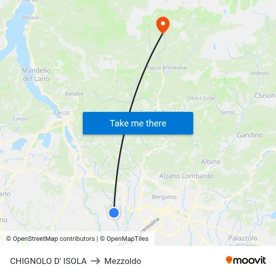 CHIGNOLO D' ISOLA to Mezzoldo map