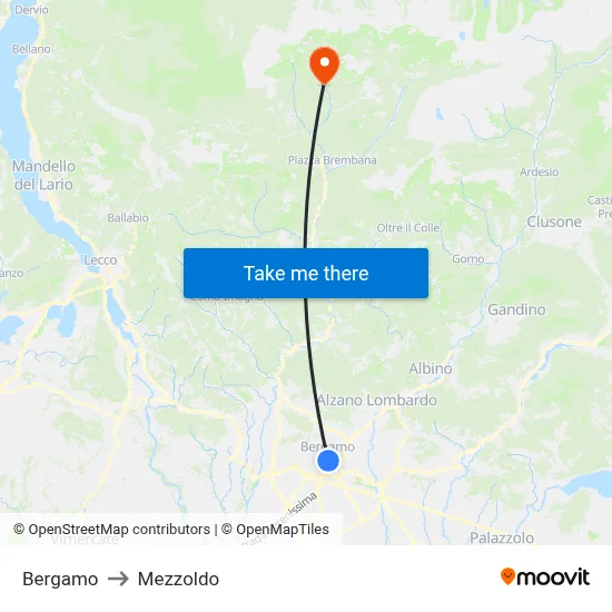 Bergamo to Mezzoldo map