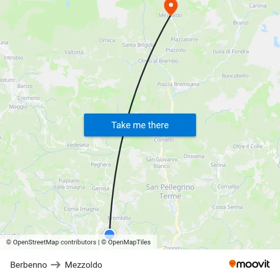 Berbenno to Mezzoldo map