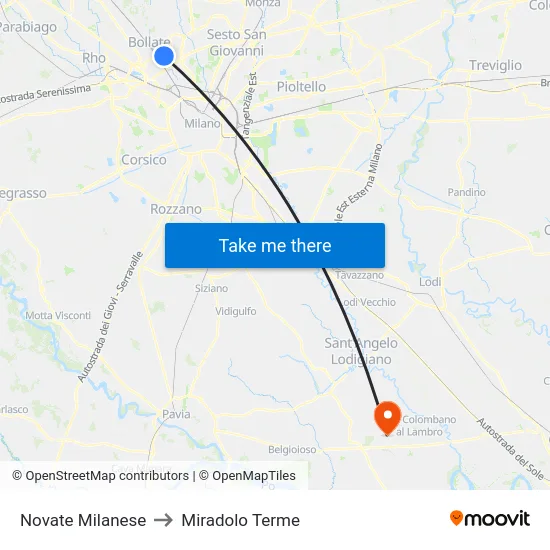 Novate Milanese to Miradolo Terme map