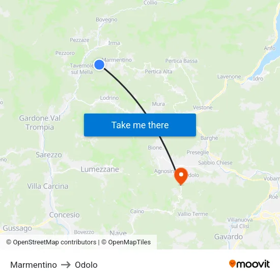 Marmentino to Odolo map