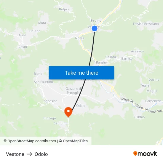 Vestone to Odolo map